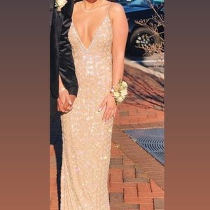 Jovani nude beaded long dress